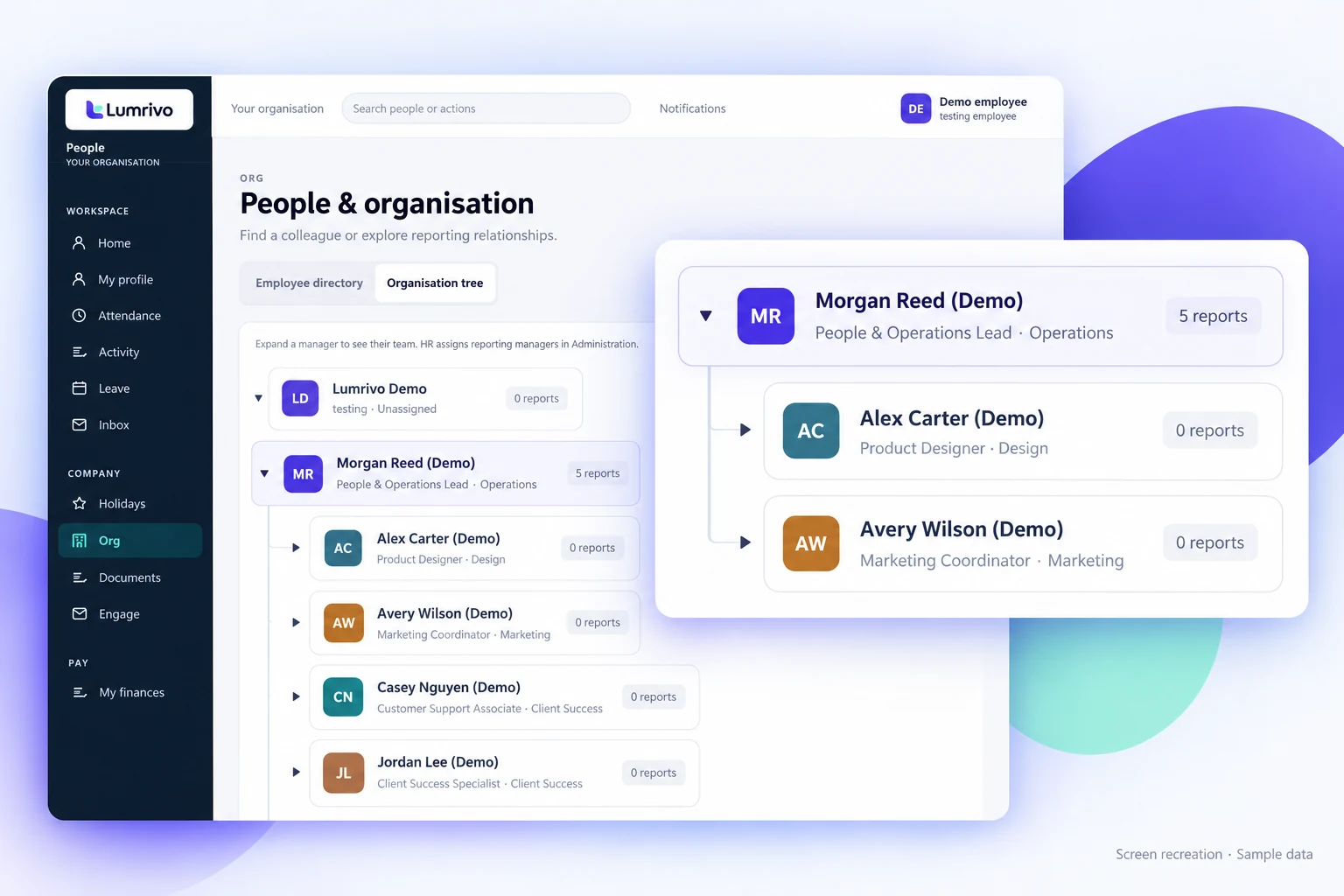 Lumrivo People: Make reporting relationships visible.
