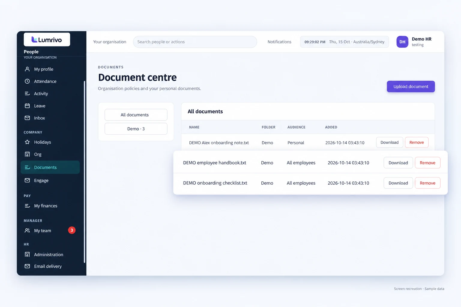 Lumrivo People: Keep company information accessible.