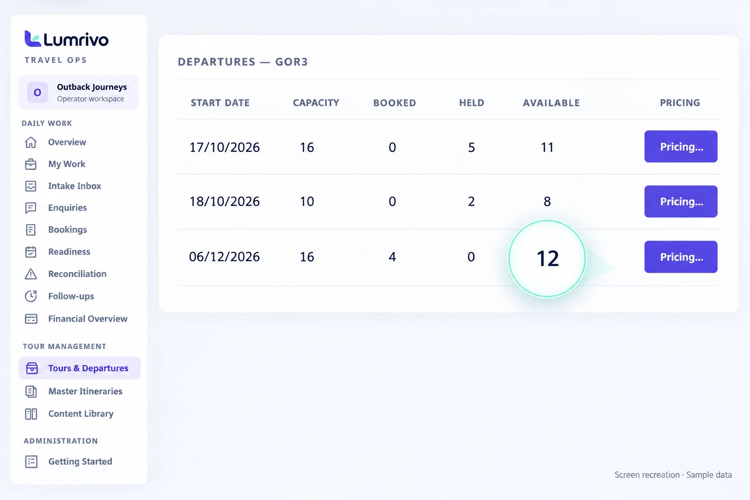 Travel Ops: Know what is booked, held and available.