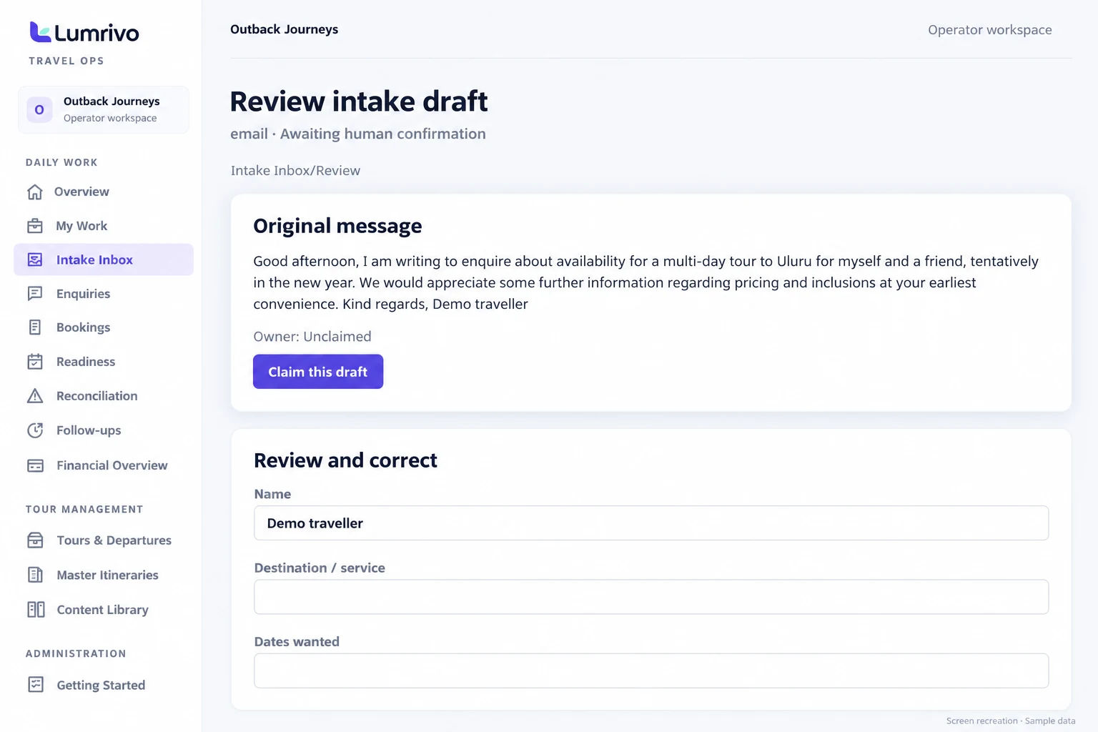Travel Ops: Review the enquiry
