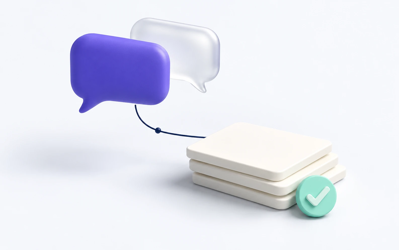 Conceptual illustration connecting conversation bubbles to organised action cards